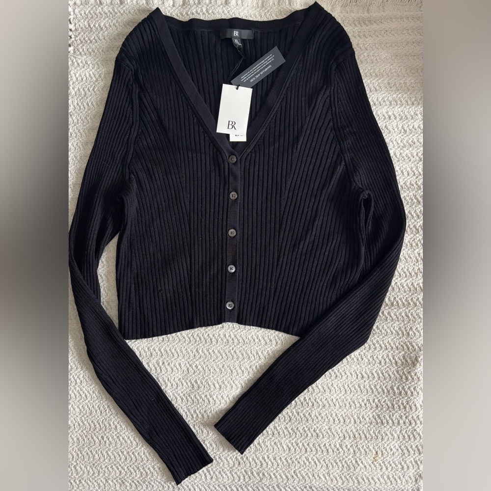 New! BANANA REPUBLIC Silky Cropped Cardigan, Black, Size XL - Picture 3 of 9